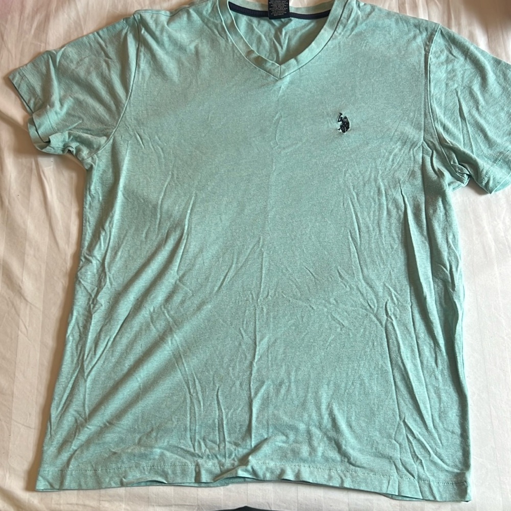 Men’s M v-neck T-shirt, sea green/blue